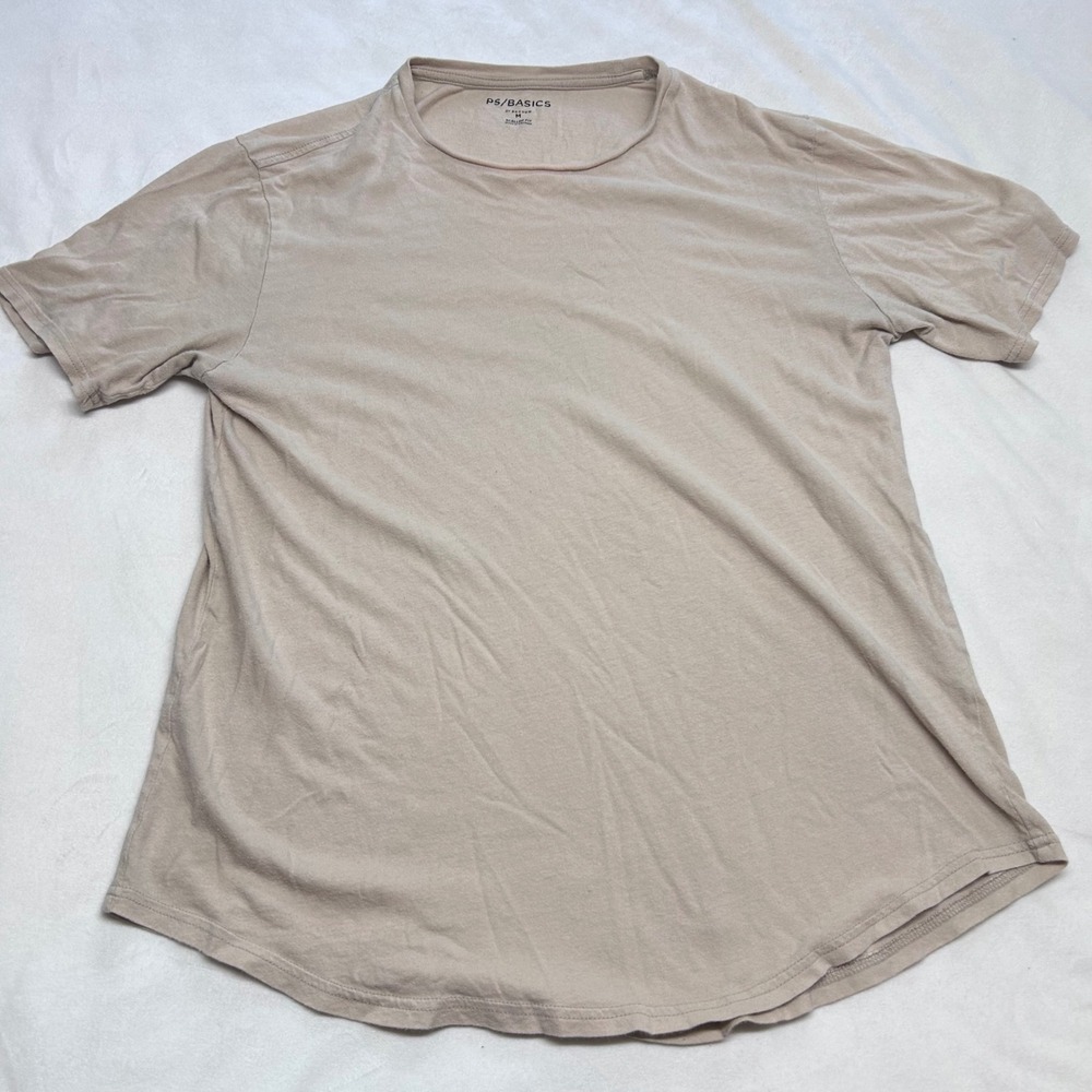 PS Basics by PacSun Mens Scallop Hem T-Shirt Tan Beige Cotton Size M 0419